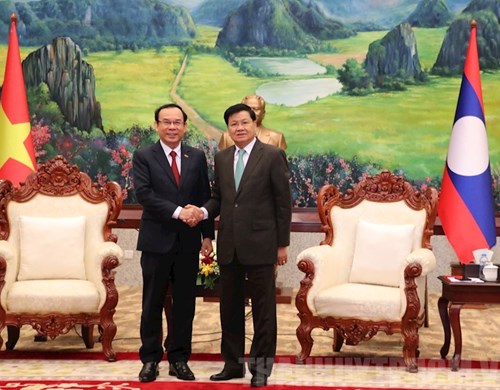 Bí thư Thành ủy Nguyễn Văn Nên hội đàm với Bí thư Thủ đô Vientiane 